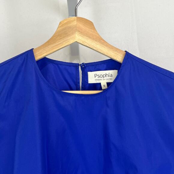 PSOPHIA Vasquez de Castro Taffeta Peplum Ruffle Hem Top Cap Sleeve Cobalt Blue S - Picture 6 of 11